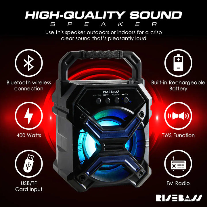 Portable Wireless Bluetooth Speaker with TWS Function - Rechargeable Bluetooth Speaker - LES flashing Lights